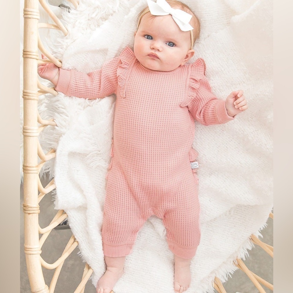 ruffle butts Long Sleeve Ruffle Jumpsuit pink 2T